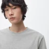 Κοντομάνικο βαμβακερό T-shirt με μελανζέ ύφασμα Κοντομάνικο βαμβακερό T-shirt με μελανζέ ύφασμα