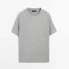 Κοντομάνικο βαμβακερό T-shirt με μελανζέ ύφασμα Κοντομάνικο βαμβακερό T-shirt με μελανζέ ύφασμα