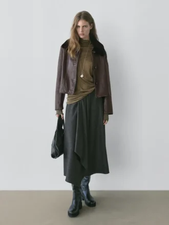 Μπουφάν από δέρμα νάπα με γιακά από δέρμα αρνιού