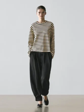 Oversize ριγέ T-shirt από μείγμα βαμβακιού