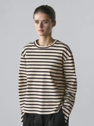 Oversize ριγέ T-shirt από μείγμα βαμβακιού