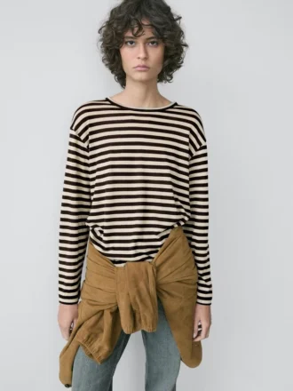 Oversize ριγέ T-shirt με μακριά μανίκια