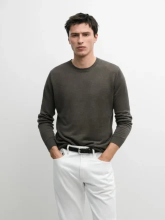 Πλεκτό πουλόβερ από λινό με στρογγυλό λαιμό