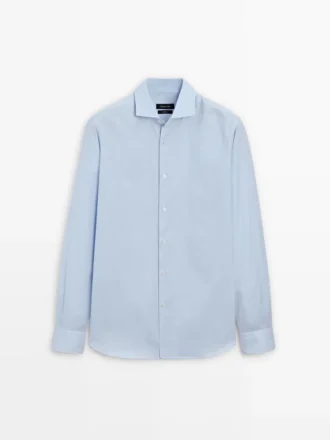 Πουκάμισο Slim Fit με μικροκαρό σχέδιο από 100% βαμβάκι
