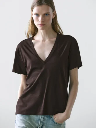 Ρευστό T-shirt με V-neck