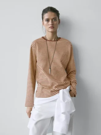 Ριγέ βαμβακερό T-shirt με μακριά μανίκια Ριγέ βαμβακερό T-shirt με μακριά μανίκια