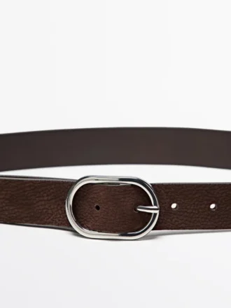 Ζώνη από δέρμα Nubuck με οβάλ αγκράφα